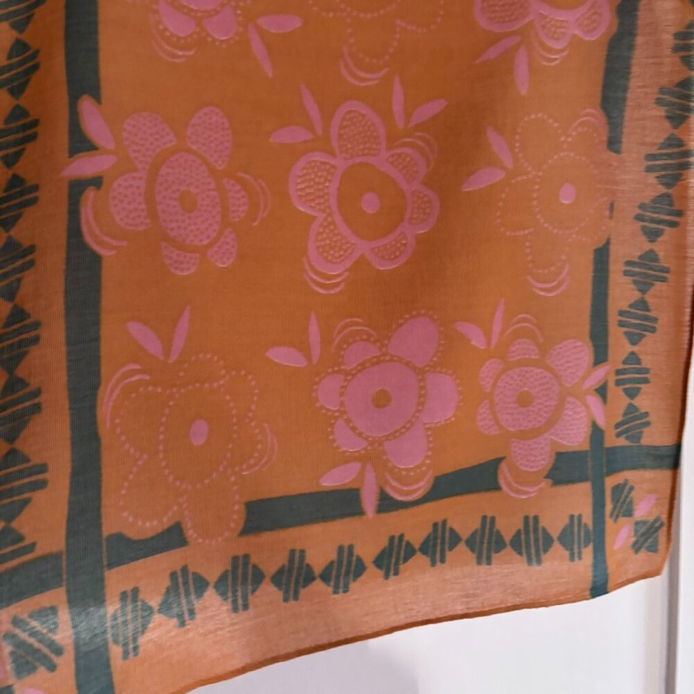 Gudrun Sjödén cotton floral scarf - mustard, pink, teal